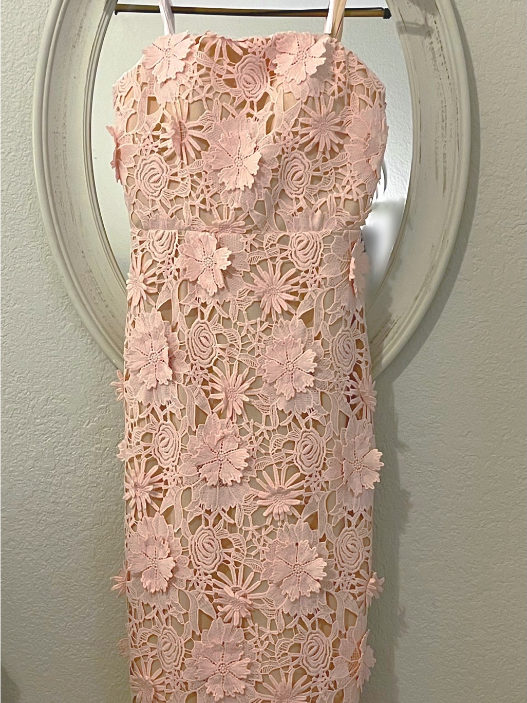 Nwt Mac Duggal Sz 8 Blush Pink 3d Floral Lace Midi Sheath Dress